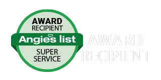 Angie’s List Super Service Award badge with green ribbon and text “Award Recipient”