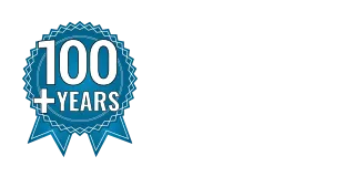 Blue ribbon badge showing 100+ Years of experience