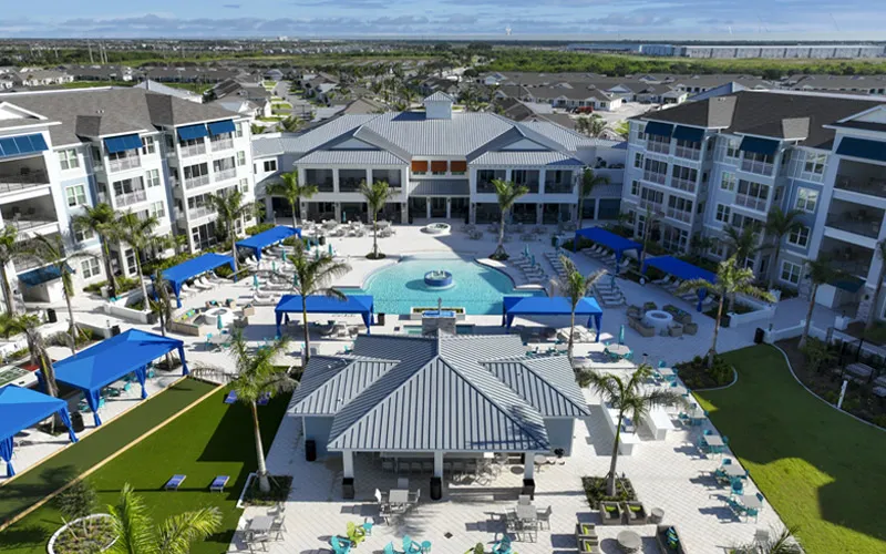 Modern commercial building featuring hurricane impact windows in South Florida