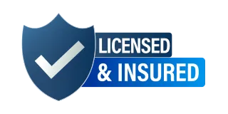 Shield icon with check mark and text licensed and insured