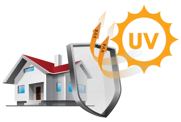 UV shield over a home protecting from harmful sun rays